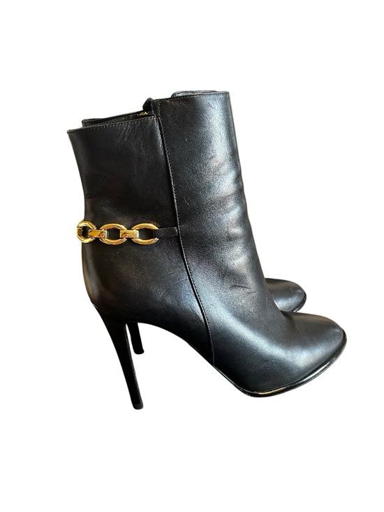 Diane Von Furstenberg Shoes - DVF Diane Von Furstenberg Beckett Chain Booties Black Leather Heels 8.5 B Italy